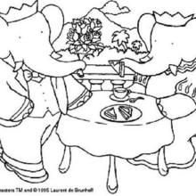 Babar offers flowers to Celeste coloring page