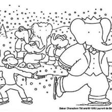 Babar on the ice rink coloring page
