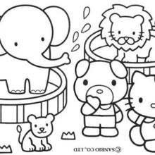 Hello Kitty at the zoo coloring page