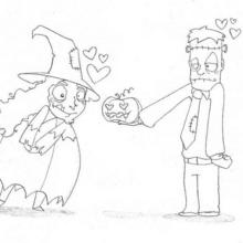 Witch and Frankenstein coloring page