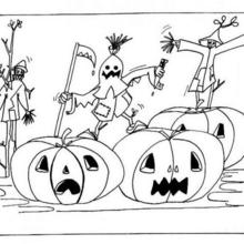 Halloween Scarecrows and Pumpkins coloring page