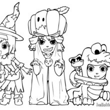Witch, pumpkin and alien coloring page
