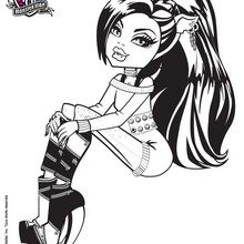 Clawdeen Wolf seated on a bench coloring page