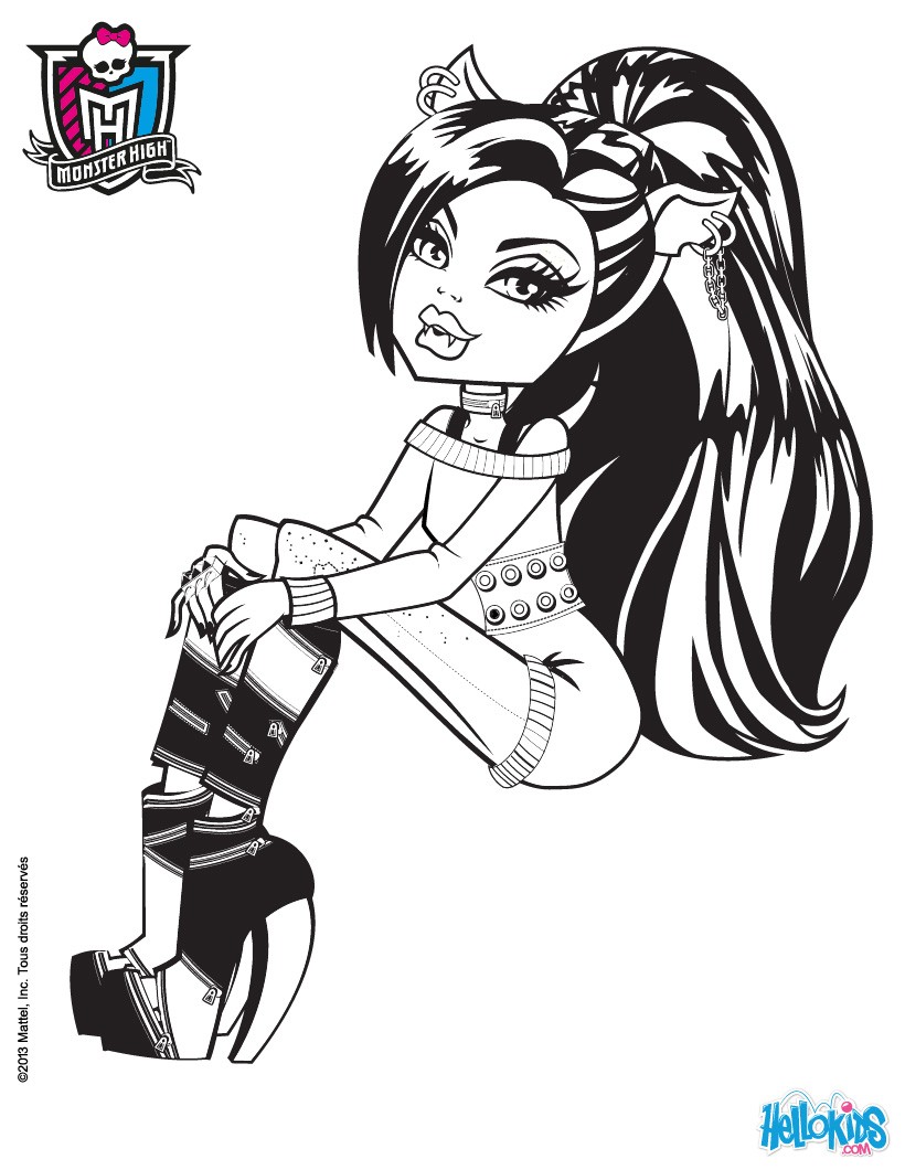 Clawdeen wolf seated on a bench coloring pages - Hellokids.com