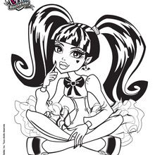 Draculaura seated cross-legged coloring page