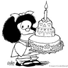 Mafalda and Birthday cake coloring page