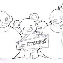 Snowmen and bear coloring page
