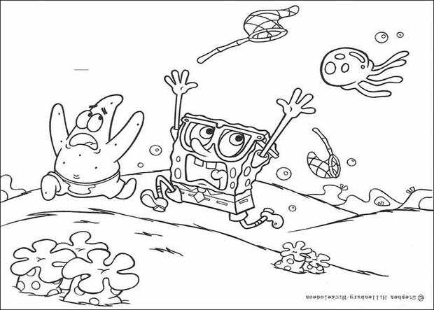 Jellyfish catching sponge bob coloring pages - Hellokids.com