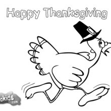 Happy turkey with the pilgrim hat coloring page