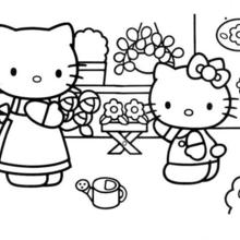 Hello Kitty with her mummy coloring page