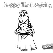 Native American Woman with a turkey coloring page