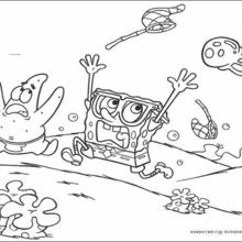 Jellyfish catching Sponge Bob coloring page