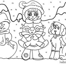 Kids with Snowman coloring page