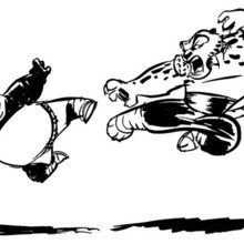 Kung Fu Panda fighting a duel with Tigress coloring page