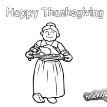 Pilgrim woman with a turkey coloring page
