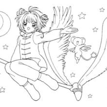 Sakura in the middle of the stars coloring page