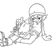 Sora and Biyomon coloring page