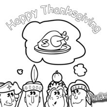 Thanksgiving dinner with indians coloring page