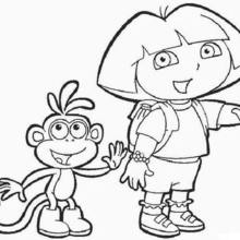 Dora with her friend Boots the monkey coloring page
