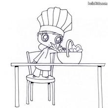 Girl wearing a chef's hat coloring page