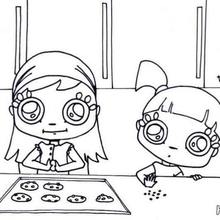 Girls making cookies coloring page