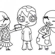Kids playing with eggs coloring page