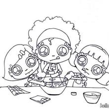 Little chefs making whipped cream coloring page