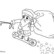 Santa's snowboard ride coloring page