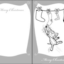 Christmas stocking and cat themed greeting card worksheet
