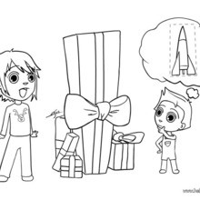 Teo and Matias with Christmas present coloring page