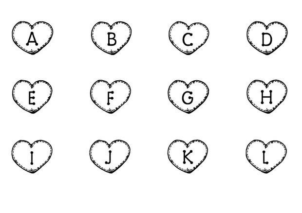 Heart letters a to l coloring pages - Hellokids.com