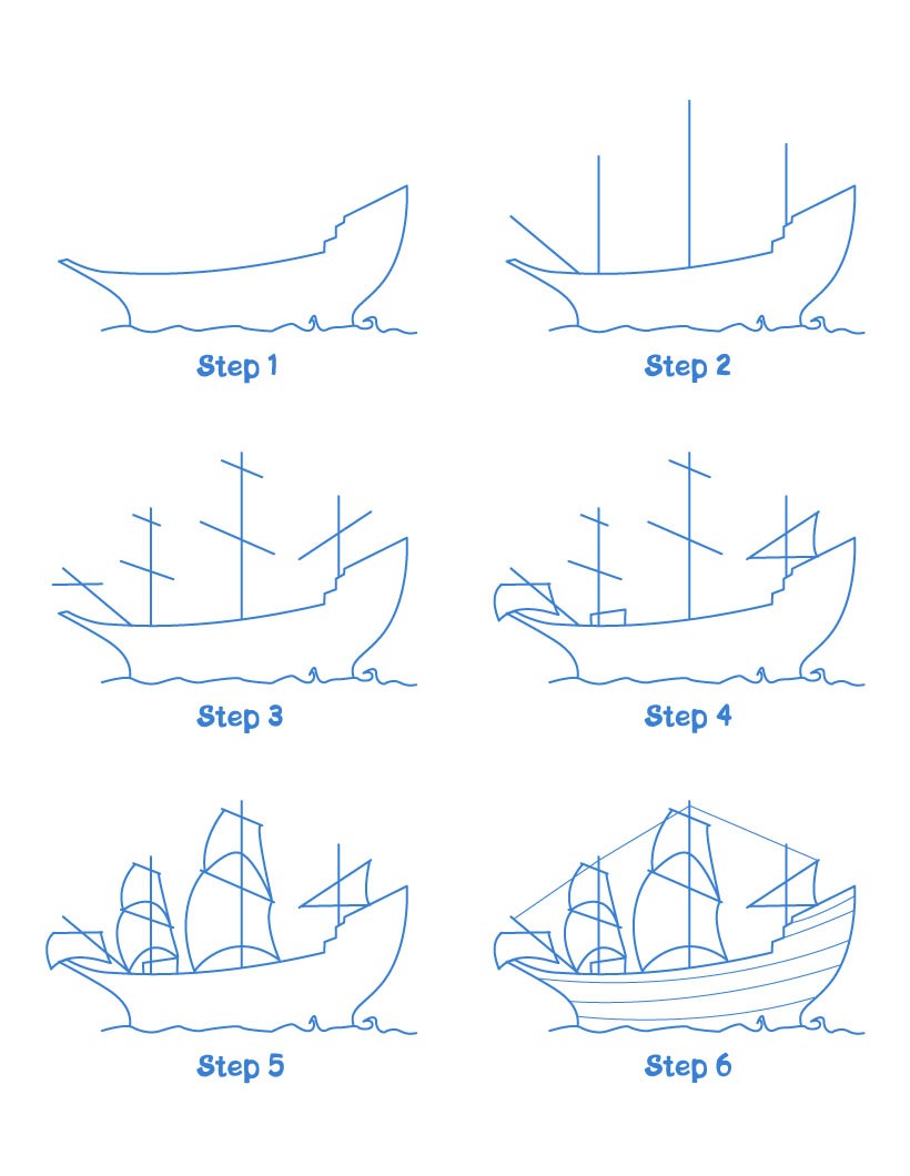 Step To Draw Pilgrim Ship