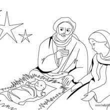 Joseph, Mary and Jesus coloring page