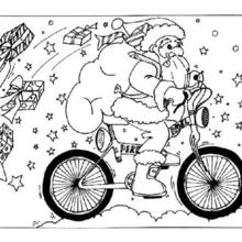 Santa on the bicycle coloring page
