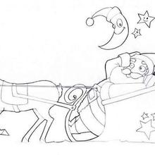 Santa's sleigh under the moonlight coloring page