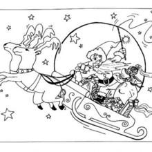 Reindeers and sleigh coloring page