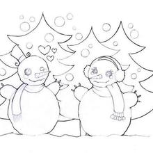 Snowman in love coloring page