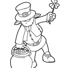 Leprechaun and Pot O gold Cauldron coloring page