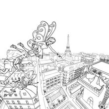 Barbie and Raquelle fly in Paris sky barbie printable
