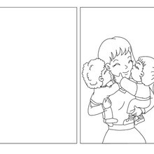 Mom hugging kids coloring card coloring page