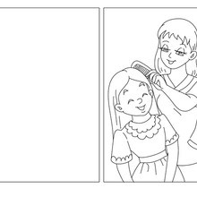 Mother with daughter coloring card coloring page