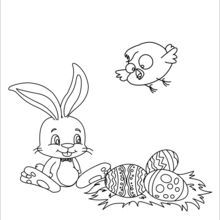 Bunny, chick and Easter nest coloring page
