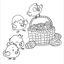 Chicks, Basket and Egg Basket coloring page