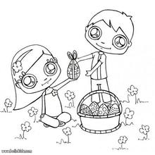 Kids with easter basket coloring page
