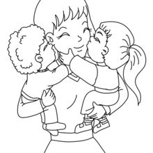 Mom with her children coloring page