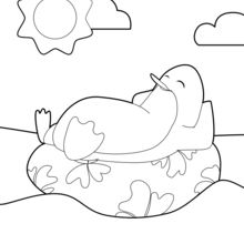 Penguin Sunning on a Raft coloring page