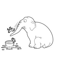 Elephant Playing with Birds coloring page