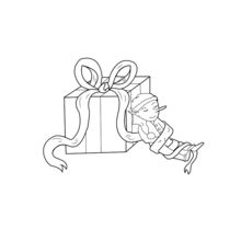 Gift Box with Elf coloring page