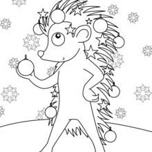 Hedgehog decorated for Christmas coloring page