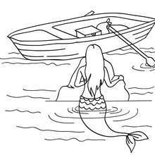 Mermaid observing a boat coloring page